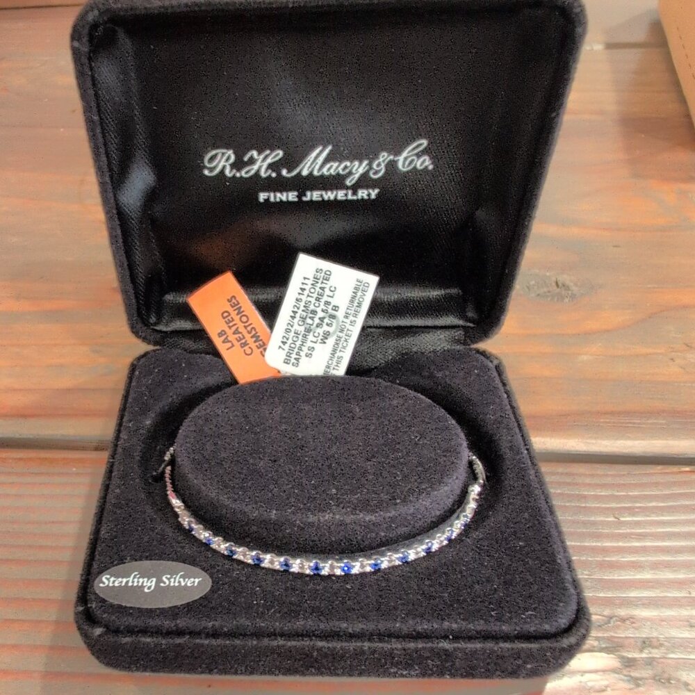 Sterling Tennis Bracelet with White and Blue Sapphires